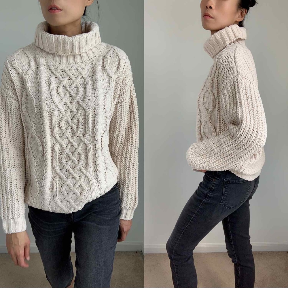 CABLE KNIT FISHERMAN SWEATER - ECRU - Picture 7 of 12